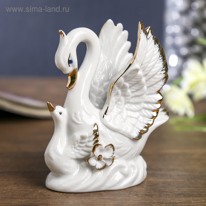 Фигурка керамика «Белая лебедь с малышом», 10.5×9×4.5 см - Фото 1