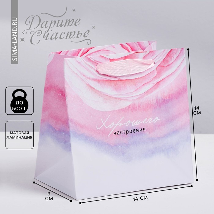 Пакет подарочный ламинированный квадратный, упаковка, «Цветочная нежность», 14 х 14 х 9 см