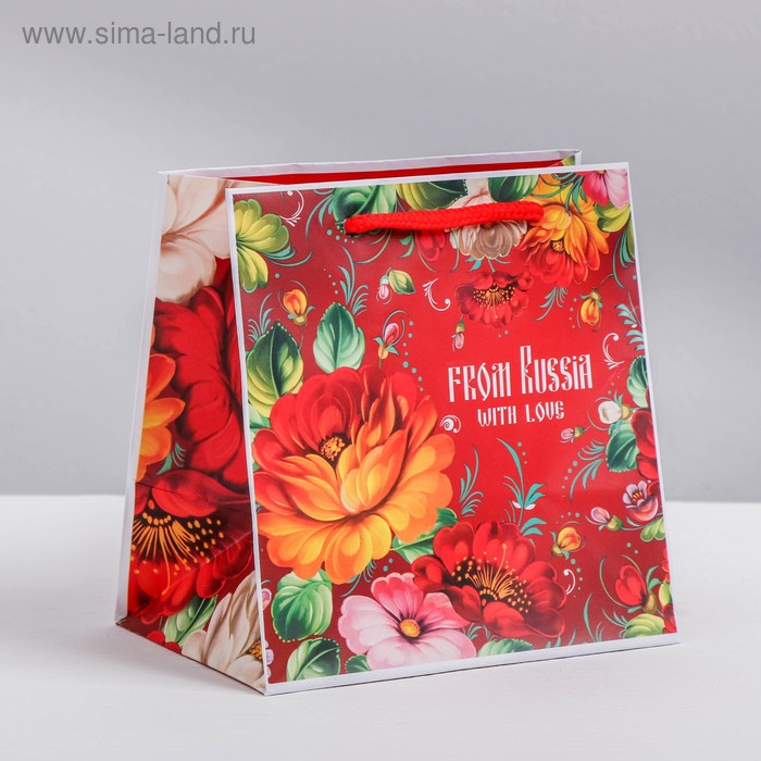 Пакет ламинированный квадратный From Russia with love, 30 × 30 × 12см - Фото 1
