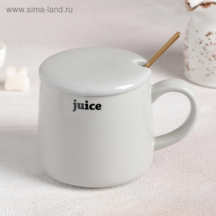 Кружка 350 мл «Напитки», с керамической крышкой и ложкой, цвета и надпись МИКС - Фото 1