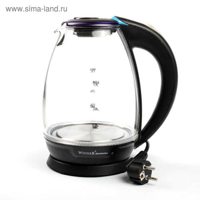 Чайник электрический "Добрыня" DO-1238B (EC-105), стекло, 1.8 л, 1500 Вт, подсветка, черный - Фото 1