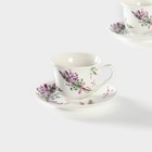 Сервиз чайный Доляна «Лаванда», 4 предмета: 2 чашки 220 мл, 2 блюдца d=14.2 см, фарфор, белый - Фото 3