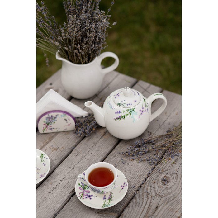 Чайник фарфоровый заварочный Доляна «Лаванда», 800 мл, цвет белый - фото 1906975893
