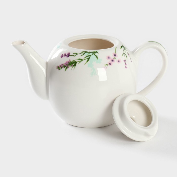 Чайник фарфоровый заварочный Доляна «Лаванда», 800 мл, цвет белый - фото 1906975886