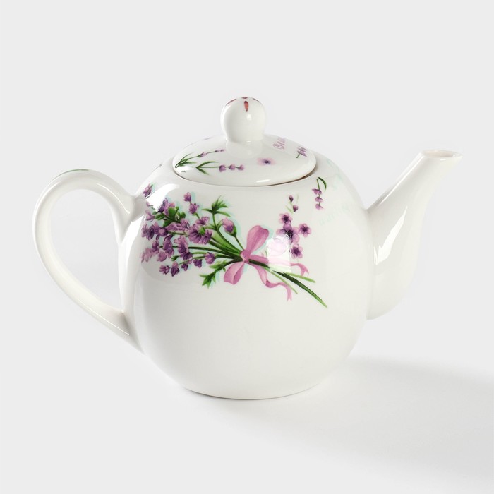 Чайник фарфоровый заварочный Доляна «Лаванда», 800 мл, цвет белый - фото 1906975888