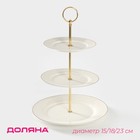 Этажёрка - фруктовница круглая Доляна «Аделин», 3 яруса, d=15/18/23 см, фарфор, цвет белый - Фото 1