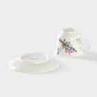 Чайная пара фарфоровая Доляна «Лаванда», 2 предмета: чашка 220 мл, блюдце d=14,1 см, цвет белый - Фото 4