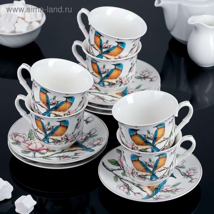 Сервиз чайный Доляна «Соловей», 12 предметов: 6 чашек 220 мл, 6 блюдец - Фото 1