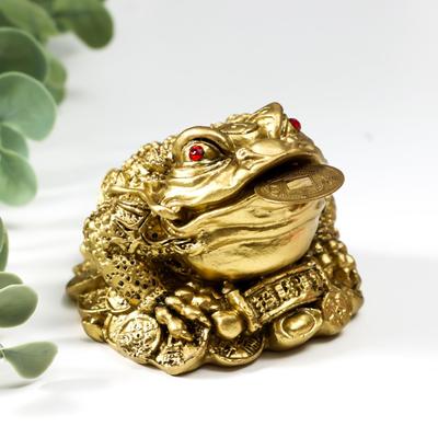 Нэцкэ фигурка под бронзу «Жаба на монетах и слитках с жемчужинами», 6×8.5×8 см