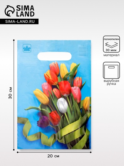 Пакет «Тюльпаны», полиэтиленовый с вырубной ручкой, 30 мкм, 20×30 см