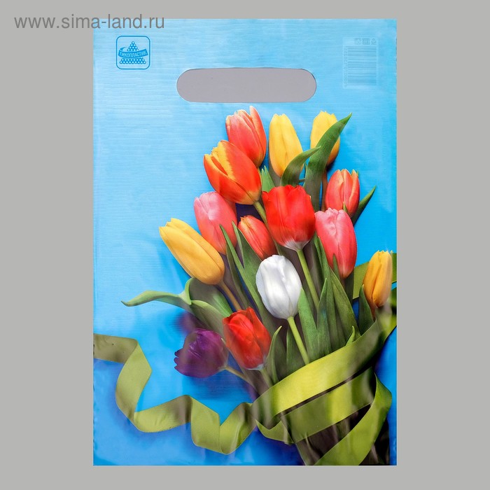 Пакет "Тюльпаны", полиэтиленовый с вырубной ручкой, 30 мкм, 20 х 30 см - Фото 1