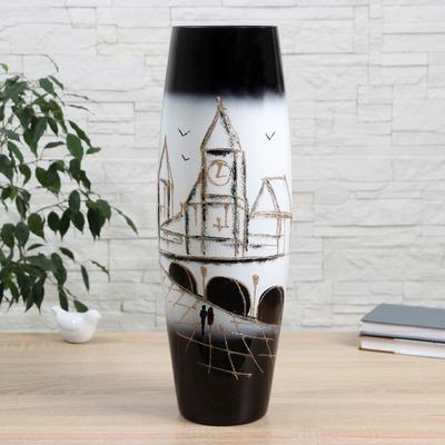 Ваза «Чёрно-белый город», d=13 см, 50×16 см, стекло