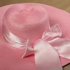 Шляпа пляжная "Нежность" с атласным бантом, цвет розовый, обхват головы 58 см, ширина полей 13 см - Фото 2
