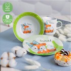 Набор детской посуды из керамики Доляна «Лисёнок», 3 предмета: кружка 230 мл, миска 400 мл, тарелка d=18 см - фото 4721542
