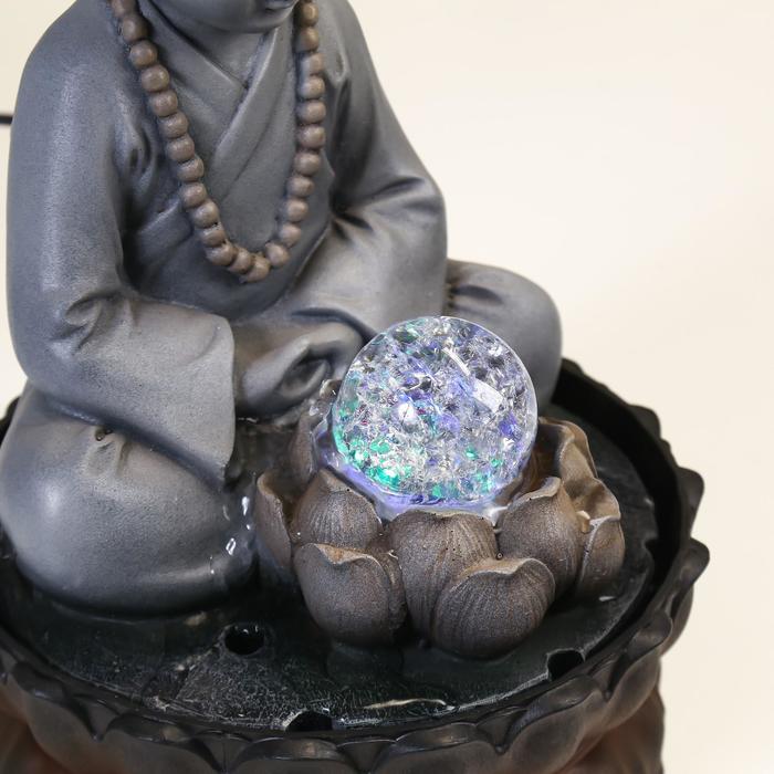 Фонтан настольный полистоун от сети свет "Маленький будда - медитация" 30х20х20 см - фото 1905527125