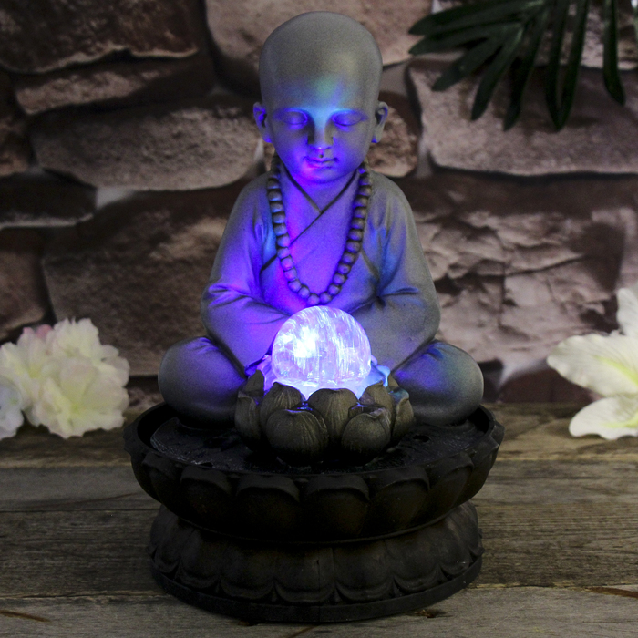 Фонтан настольный полистоун от сети свет "Маленький будда - медитация" 30х20х20 см - фото 1905527126
