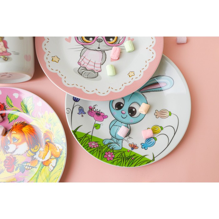 Набор детской посуды из керамики Доляна «Крош», 3 предмета: кружка 230 мл, миска 400 мл, тарелка d=18 см - фото 1909907484