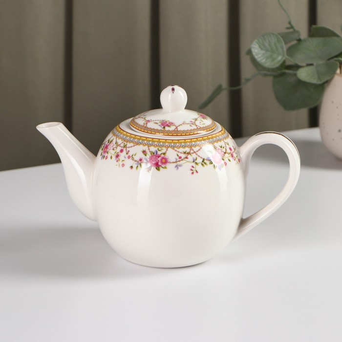 Чайник фарфоровый заварочный Доляна «Розали», 800 мл, цвет белый - фото 1906976380