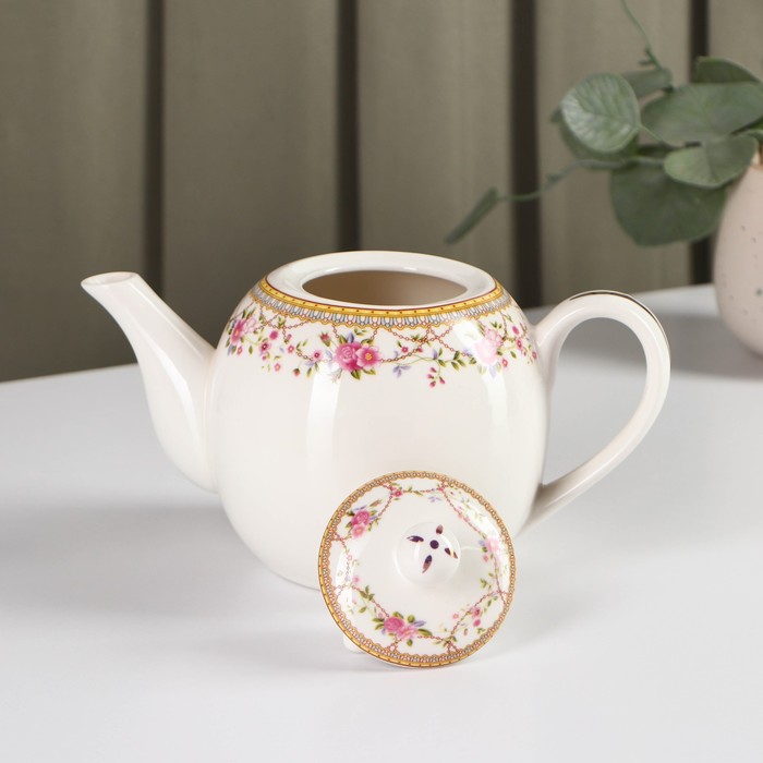 Чайник фарфоровый заварочный Доляна «Розали», 800 мл, цвет белый - фото 1906976382