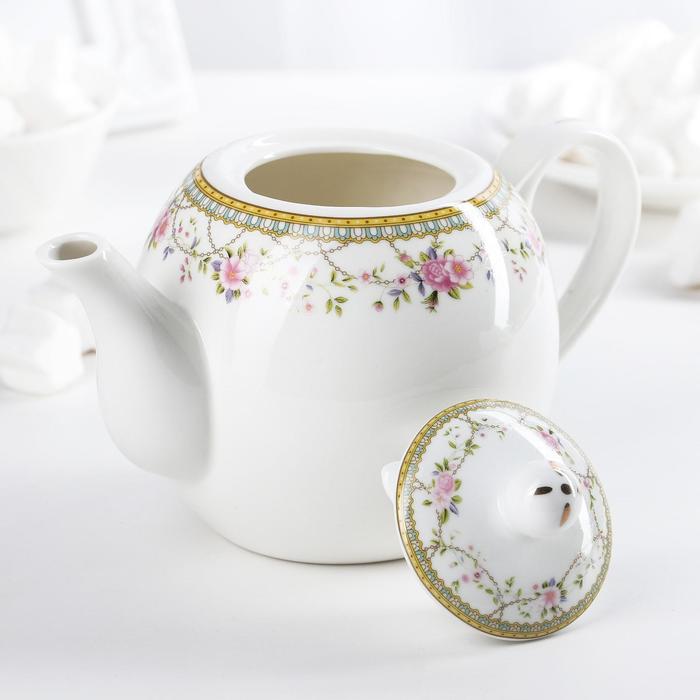 Чайник фарфоровый заварочный Доляна «Розали», 800 мл, цвет белый - фото 1906976381