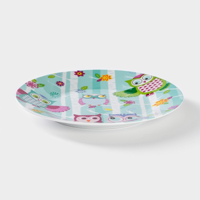 Набор детской посуды из керамики Доляна «Совушки», 3 предмета: кружка 230 мл, миска 400 мл, тарелка d=18 см, цвет белый - фото 1908434233