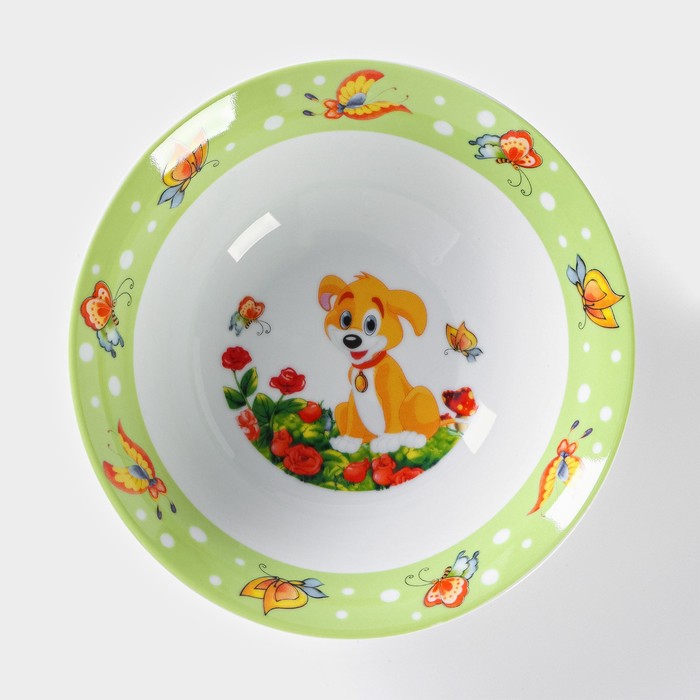 Набор детской посуды из керамики Доляна «Щенок», 3 предмета: кружка 230 мл, миска 400 мл, тарелка d=18 см - фото 1909907538
