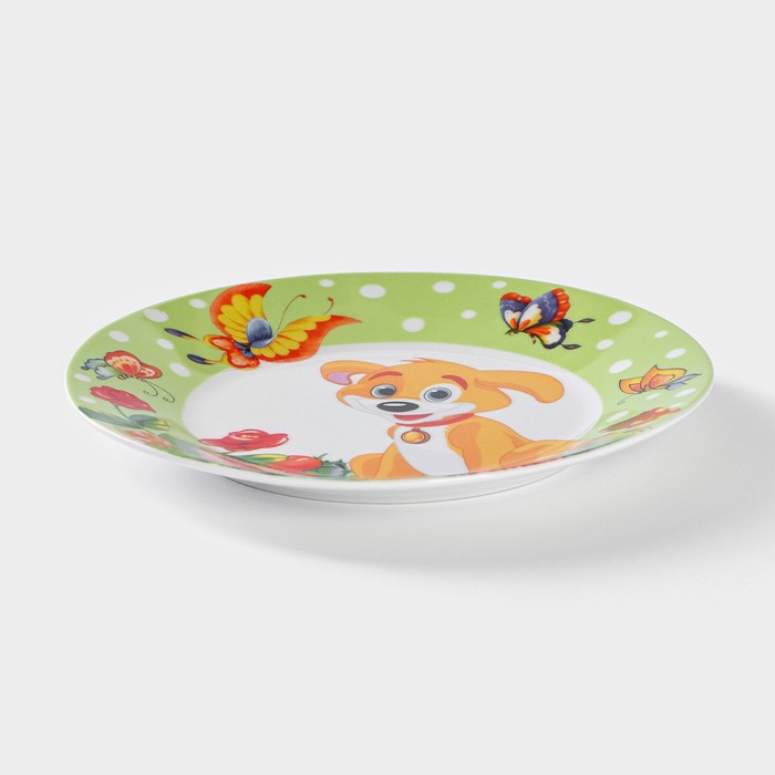 Набор детской посуды из керамики Доляна «Щенок», 3 предмета: кружка 230 мл, миска 400 мл, тарелка d=18 см - фото 1909907537