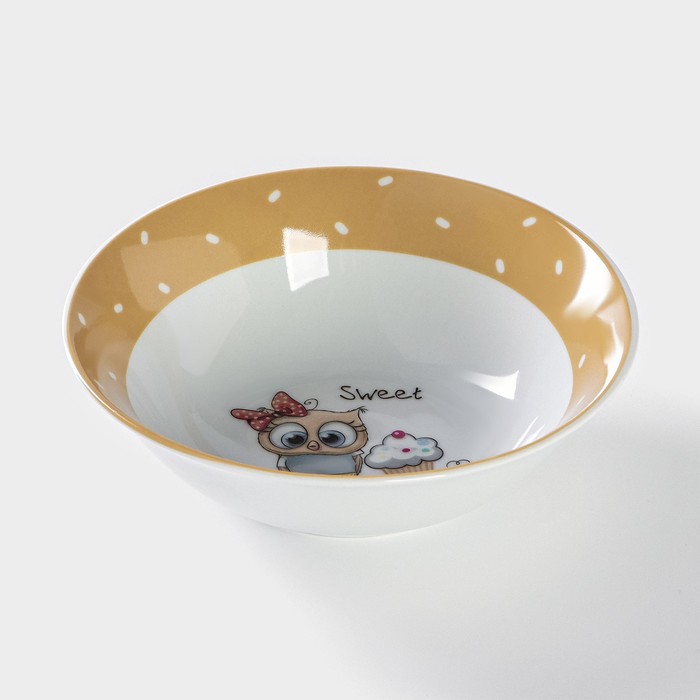 Набор детской посуды из керамики Доляна «Совёнок», 3 предмета: кружка 230 мл, миска 400 мл, тарелка d=18 см - фото 1908434269