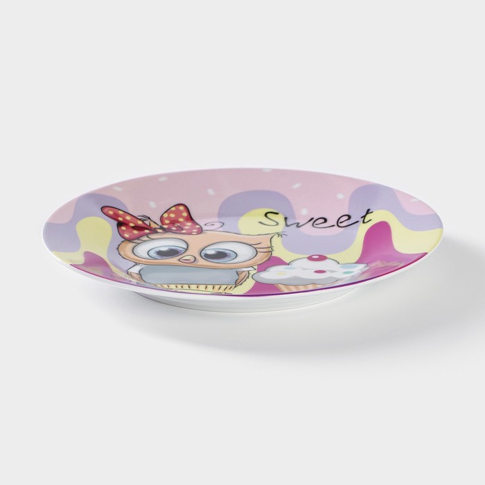 Набор детской посуды из керамики Доляна «Совёнок», 3 предмета: кружка 230 мл, миска 400 мл, тарелка d=18 см - фото 1908434273
