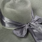 Шляпа пляжная "Нежность" с атласным бантом, цвет серый, обхват головы 58 см, ширина полей 13 см - Фото 2