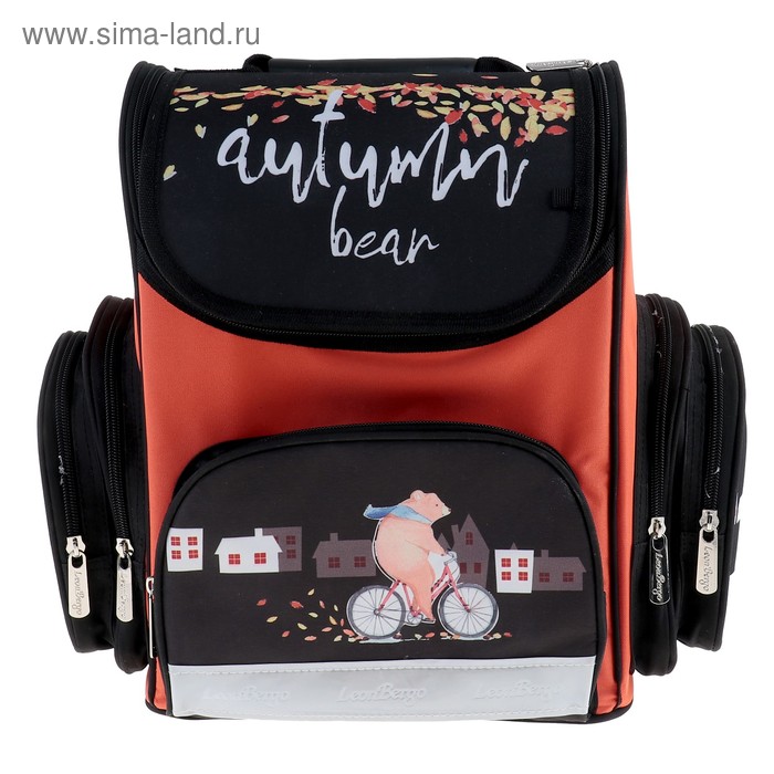 Ранец Стандарт LeonВergo Mini DS №4 36x26x17 см, Autumn bear, оранжевый - Фото 1