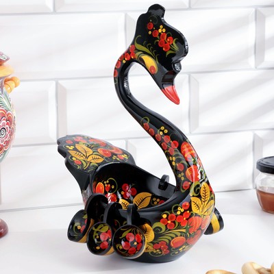 Братина для напитков «Лебедь», графин, 22×18×28 см, с ковшами 6 шт., хохлома