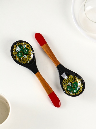 Ложка деревянная «Чернушка», салатная, 6×21, хохлома