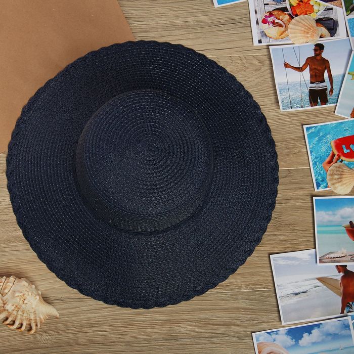 Шляпа пляжная "Сеньорина", цвет тёмно-синий, обхват головы 58 см, ширина полей 10 см - Фото 1