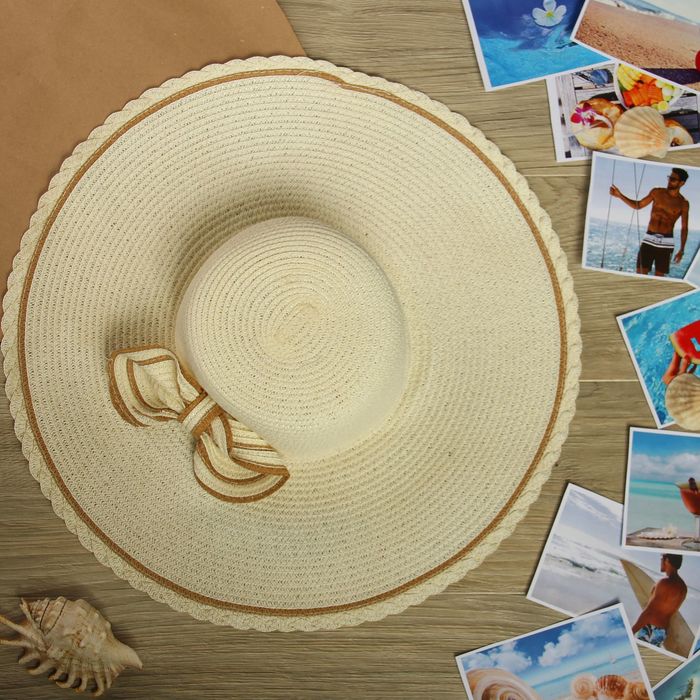 Шляпа пляжная "Миледи", цвет сливочный, обхват головы 58 см, ширина полей 12 см - Фото 1