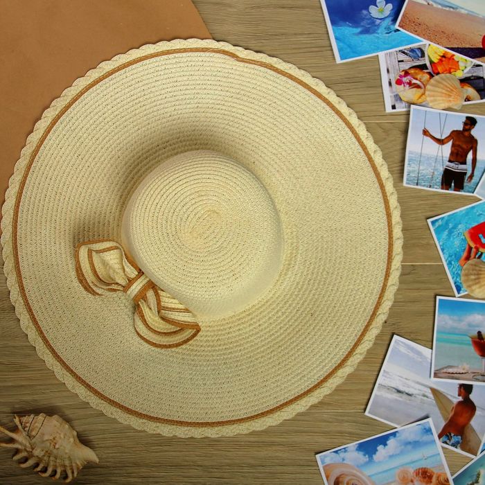 Шляпа пляжная "Миледи", цвет бежевый, обхват головы 58 см, ширина полей 12 см - Фото 1