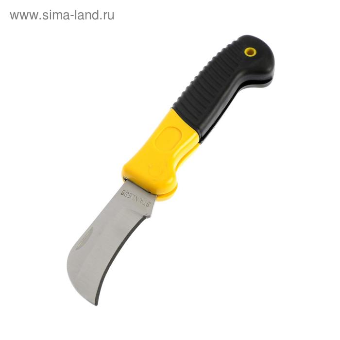 Нож универсальный складной ТУНДРА, 2К рукоятка, изогнутое лезвие, нержавеющая сталь - Фото 1