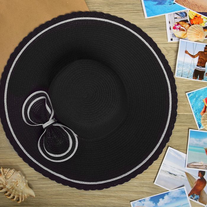 Шляпа пляжная "Миледи", цвет чёрный, обхват головы 58 см, ширина полей 12 см - Фото 1