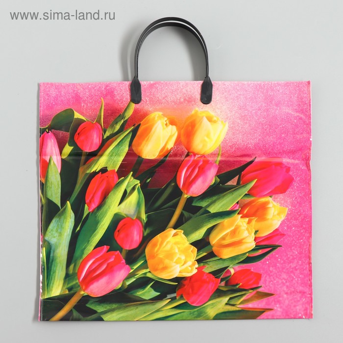 Пакет "Царственные тюльпаны", полиэтиленовый с пластиковой ручкой, 38 х 35 см, 100 мкм - Фото 1