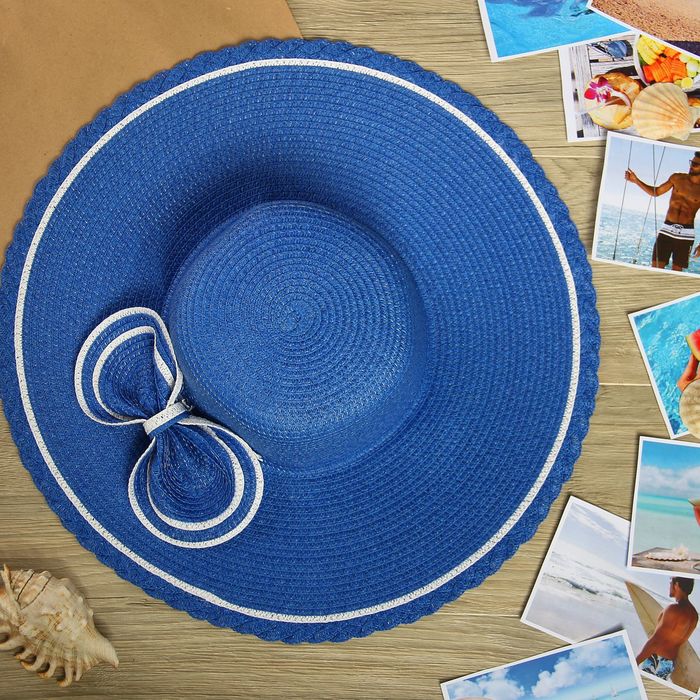 Шляпа пляжная "Миледи", цвет синий, обхват головы 58 см, ширина полей 12 см - Фото 1