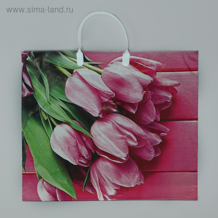 Пакет "Букет тюльпанов", полиэтиленовый с пластиковой ручкой, 38 х 35 см, 100 мкм - Фото 1