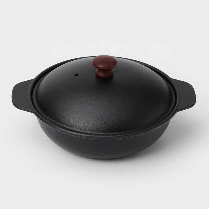 Жаровня, 2 л, d=24 см, с крышкой крышка, чугун, чёрная - Фото 1