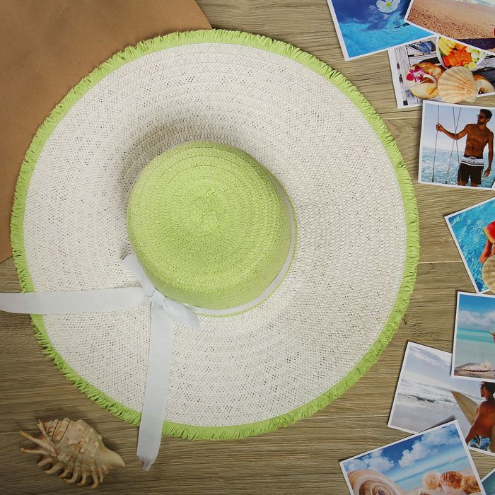 Шляпа пляжная "Настроение", цвет бело-салатный, обхват головы 58 см, ширина полей 14 см - Фото 1