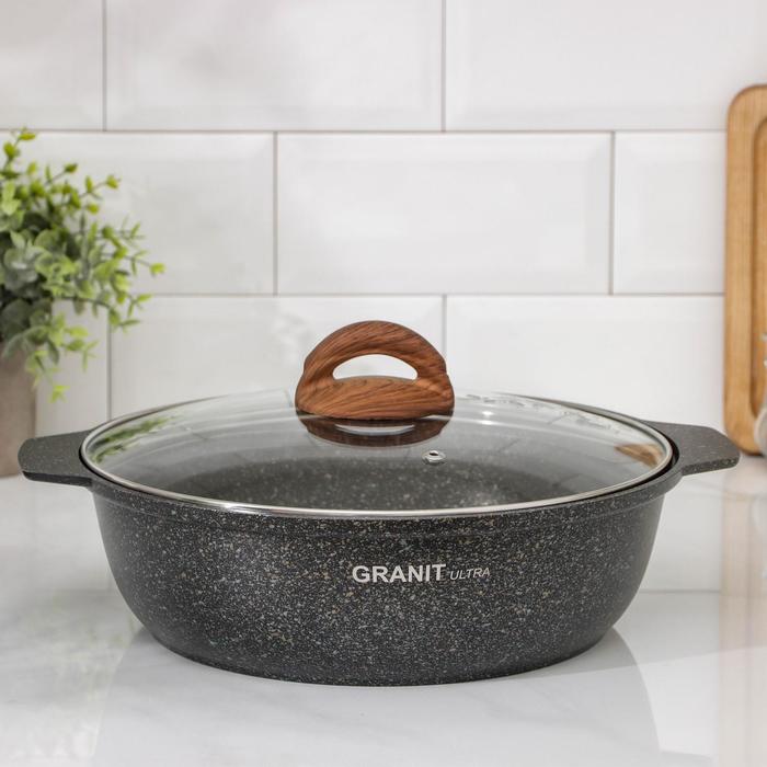 Кастрюля-жаровня Granit ultra original, 3 л, стеклянная крышка, антипригарное покрытие, цвет чёрный - Фото 1