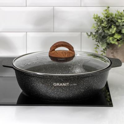 Кастрюля-жаровня KUKMARA Granit ultra original, 3 л, d=27 см, стеклянная крышка, антипригарное покрытие, серый