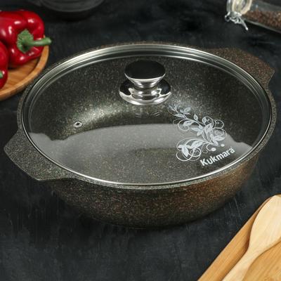 Кастрюля-жаровня KUKMARA Granit ultra original, 3 л, d=27 см, стеклянная крышка, антипригарное покрытие, серый