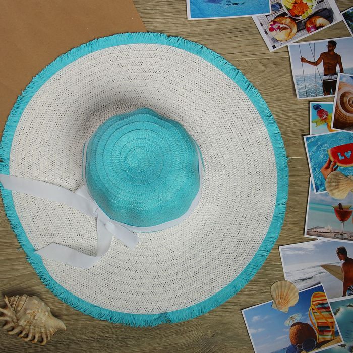 Шляпа пляжная "Настроение", цвет бело-голубой, обхват головы 58 см, ширина полей 14 см - Фото 1