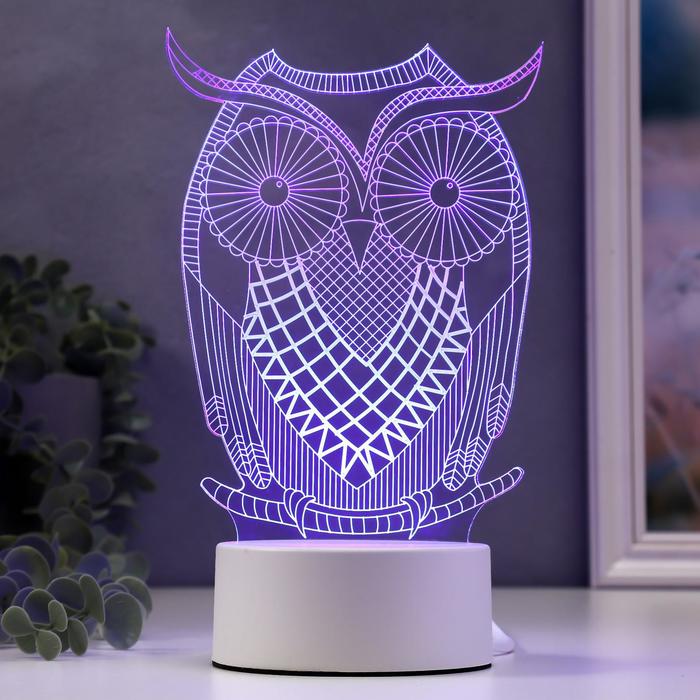 Светильник «Большой филин» LED RGB от сети 9.5×13×22 см RISALUX - Фото 1