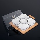 Набор салатников керамических с крышкой на деревянной подставке «Эстет. Квадрат», 5 предметов, 33×27,5×11 см, цвет белый - фото 20897978