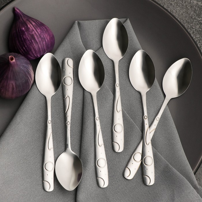 Набор ложек чайных из нержавеющей стали Доляна «Бабл», h=15 см, 6 шт, цвет серебряный - Фото 1